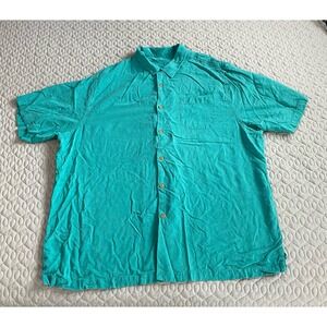 Men’s 100% Silk Tommy Bahama Hawaiian Aloha Pocket Shirt Palm Leaves Teal 2XT